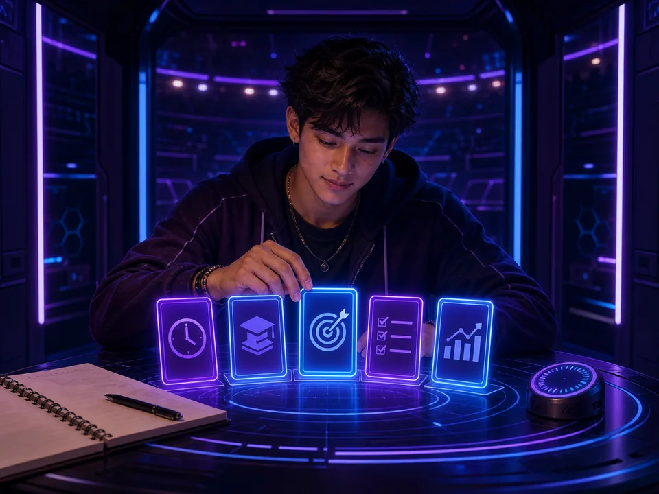 Jugador organizando tarjetas visuales para mejorar un prompt